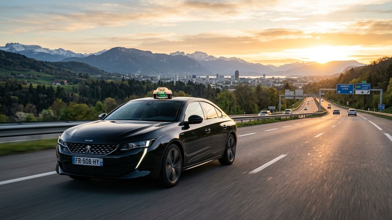 Taxi de larga distancia Francia y Europa — berlina con conductor en autopista