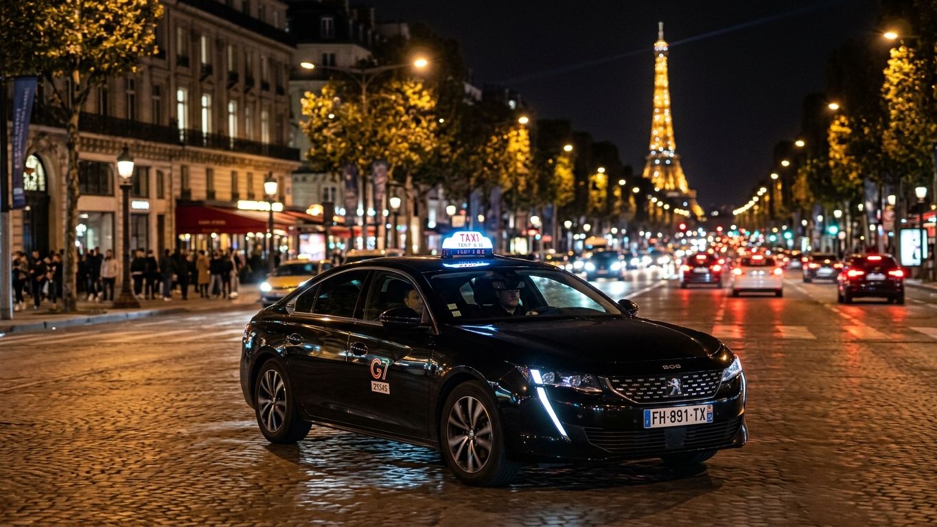 Taxi nocturno larga distancia — vehículo y conductor