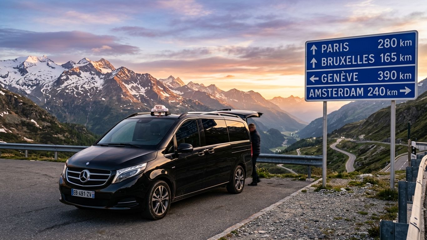 Taxi de larga distancia en autopista hacia Europa